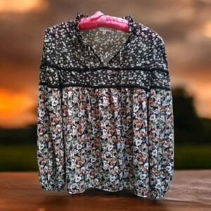 Ava James sheer Floral Blouse  Size M Boho